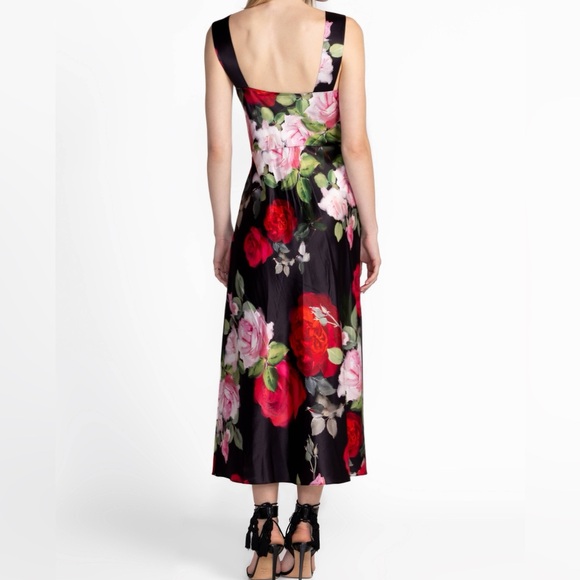 NWT JOHNNY WAS RED & BLACK FLORAL SILK BLEND 
SLIP MIDI DRESS - Picture 3 of 10
